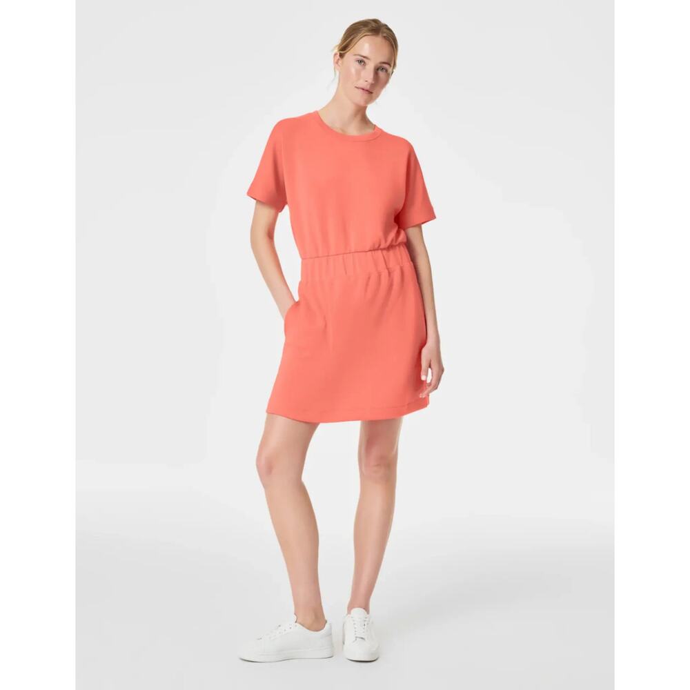 SPANX Womens sz M AirEssentials Cinched Mini Dress Coral Bright Scuba Athleisure - Picture 2 of 9